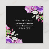 Trendy Waterverf Floral Bouquet op Black Vierkante Visitekaartje (Achterkant)