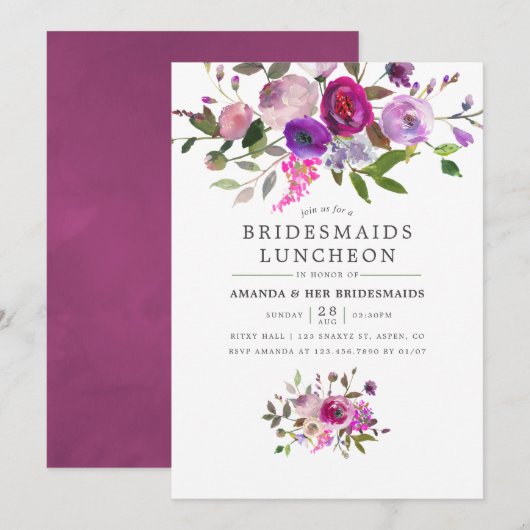 Trendy Waterverf Floral Bridesmaids Luncheon Kaart (Voorkant / Achterkant)