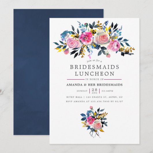 Trendy Waterverf Floral Bridesmaids Luncheon Kaart (Voorkant / Achterkant)