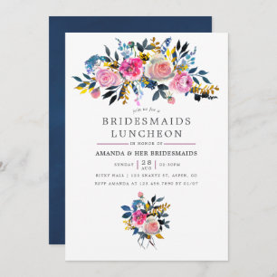 Trendy Waterverf Floral Bridesmaids Luncheon Kaart