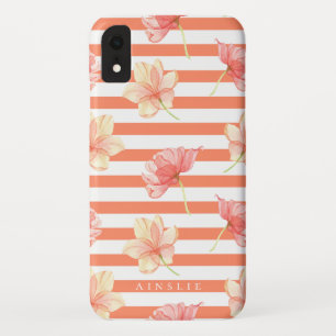 Trendy Waterverf Floral Coral Stripe Pattern Case-Mate iPhone Case