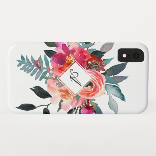 Trendy Waterverf Floral  Fancy Monogram Case-Mate iPhone Case (Achterkant (horizontaal))