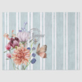 Trendy waterverf floral gestript Decoupage Blauw Tissuepapier (Voorkant)