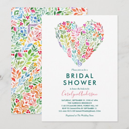 Trendy Waterverf Floral Heart Vrijgezellenfeest Kaart (Voorkant / Achterkant)