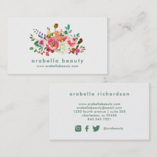 Trendy Waterverf Floral   Icons voor sociale media Visitekaartje