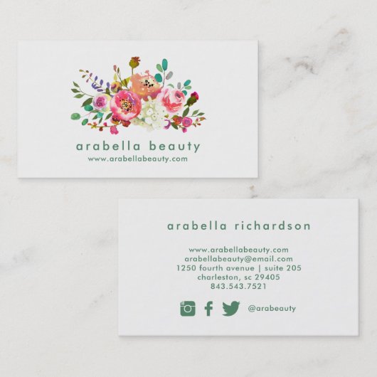 Trendy Waterverf Floral | Icons voor sociale media Visitekaartje (Voorkant / Achterkant)