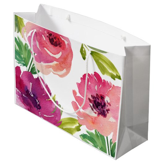 Trendy Waterverf Floral met naam Large Cadeautasje (Achterkant Gekanteld)