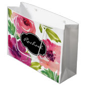 Trendy Waterverf Floral met naam Large Cadeautasje (Voorkant Gekanteld)