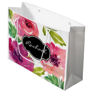 Trendy Waterverf Floral met naam Large Cadeautasje