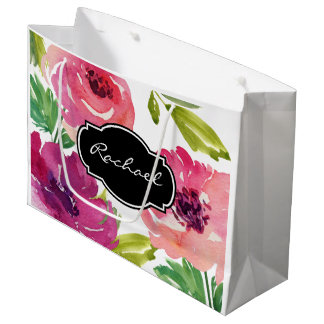 Trendy Waterverf Floral met naam Large Cadeautasje