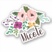 Trendy Waterverf Floral met naam Sticker (Voorkant)