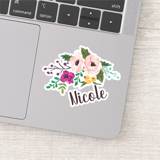 Trendy Waterverf Floral met naam Sticker (Detail)