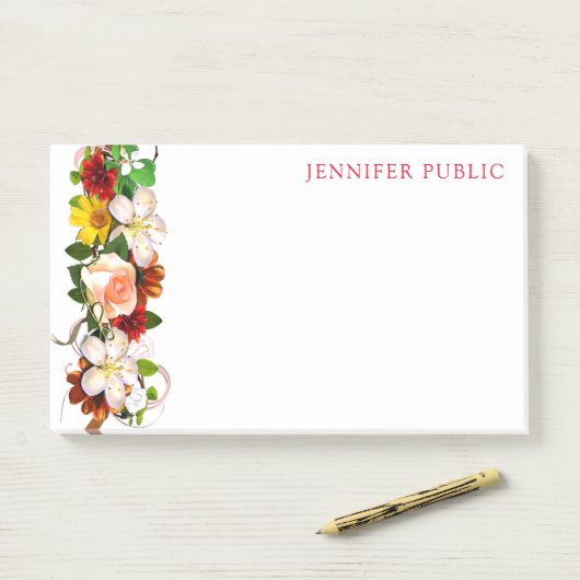 Trendy Waterverf Floral Modern Sjabloon Flowers Post-it® Notes (Op bureau)