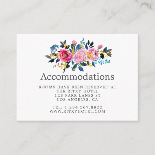 Trendy Waterverf Floral Wedding Accommodations Informatiekaartje (Voorkant)