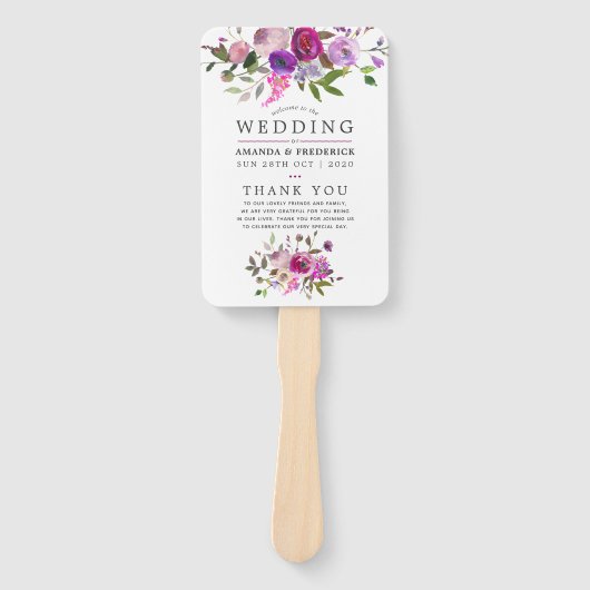 Trendy Waterverf Floral Wedding Programme Handwaaier (Voorkant)