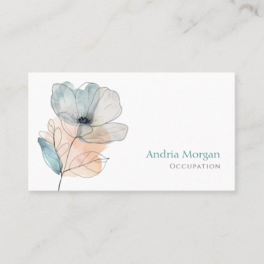 Trendy Waterverf Flower, Naam & QR Code, Wit Visitekaartje (Voorkant)