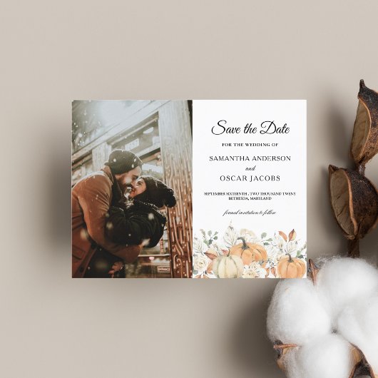 Trendy Waterverf Flowers & Pumpkins Autumn Aankondigingskaart