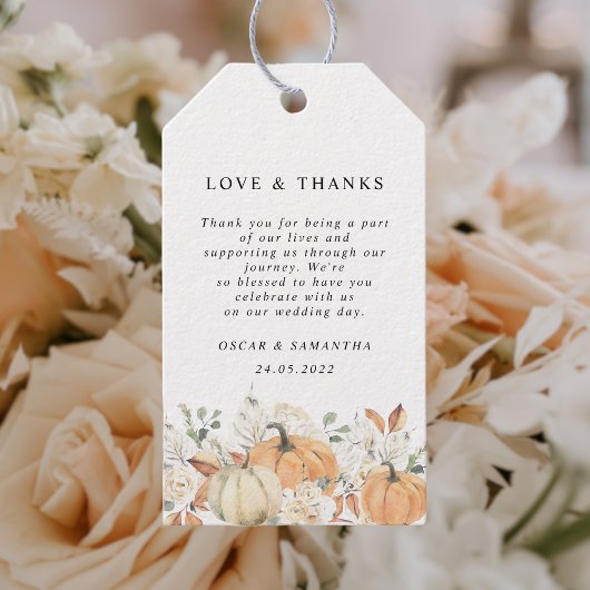 Trendy Waterverf Flowers & Pumpkins Autumn Cadeaulabel