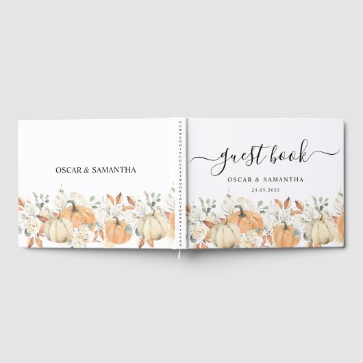 Trendy Waterverf Flowers & Pumpkins Autumn Gastenboek (Volledig)