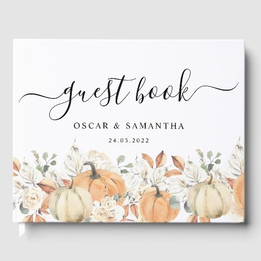 Trendy Waterverf Flowers & Pumpkins Autumn Gastenboek (Voorkant)