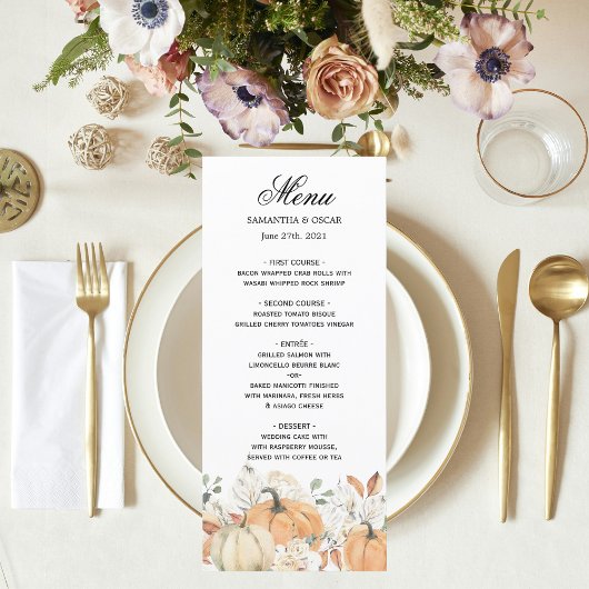 Trendy Waterverf Flowers & Pumpkins Autumn Menu