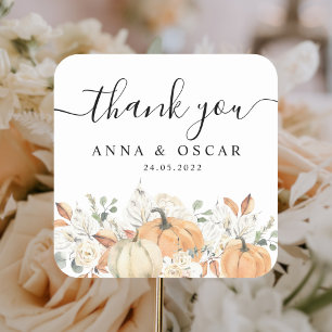 Trendy Waterverf Flowers & Pumpkins Autumn Vierkante Sticker