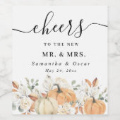 Trendy Waterverf Flowers & Pumpkins Autumn Wijn Etiket (Enkel label)