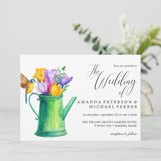 Trendy Waterverf Flowers watering kan bruiloft Kaart (Staand voorkant)