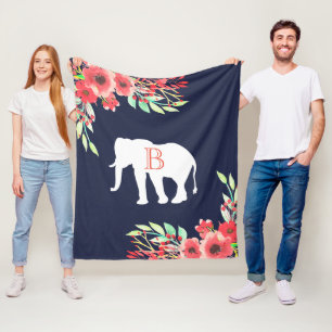 Trendy Waterverf Flowers & White Elephant Fleece Deken