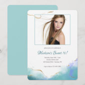 Trendy waterverf foto uitnodiging voor Sweet Sixte (Voorkant / Achterkant)