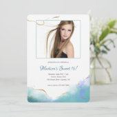 Trendy waterverf foto uitnodiging voor Sweet Sixte (Staand voorkant)