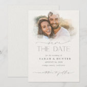 Trendy Waterverf Fotomaskerkalligrafie bruiloft Save The Date (Voorkant / Achterkant)