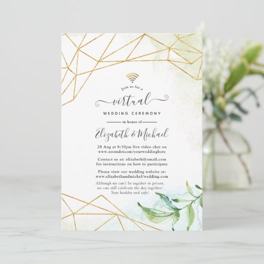 Trendy Waterverf Geometric Online Virtual Wedding Kaart (Staand voorkant)