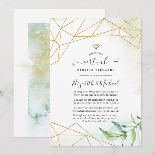 Trendy Waterverf Geometric Online Virtual Wedding Kaart (Voorkant / Achterkant)