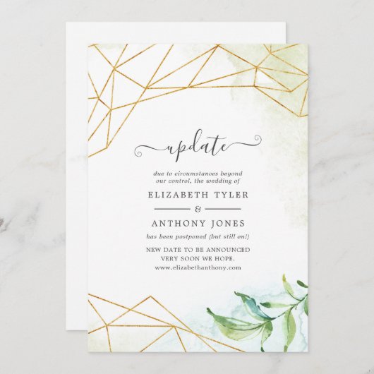 Trendy Waterverf Geometric Wedding Update Kaart (Voorkant / Achterkant)