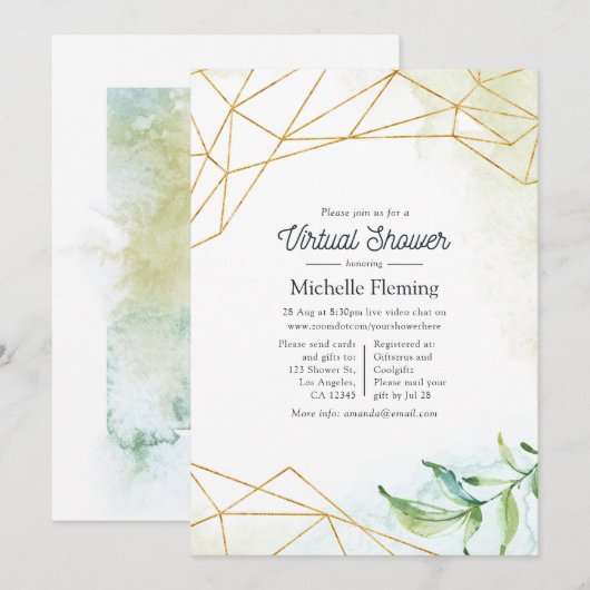 Trendy Waterverf geometrisch virtueel Baby shower Kaart (Voorkant / Achterkant)