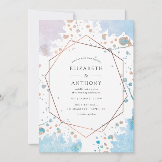 Trendy Waterverf geometrische bruiloft uitnodiging (Voorkant)
