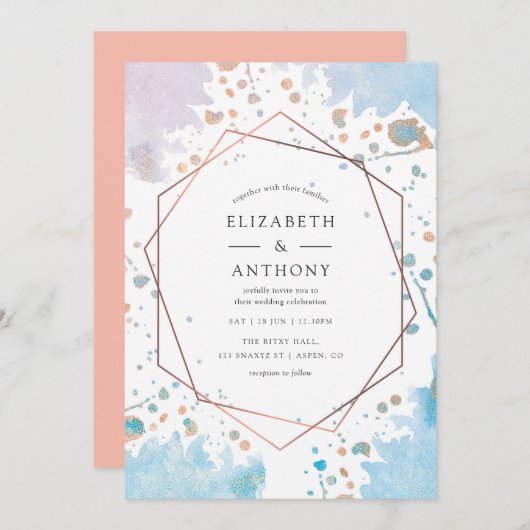 Trendy Waterverf geometrische bruiloft uitnodiging (Voorkant / Achterkant)