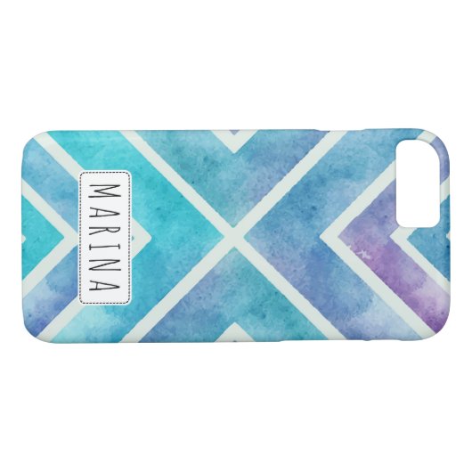 Trendy waterverf geometrische strepen blauw paars Case-Mate iPhone case (Achterkant (Horizontaal))