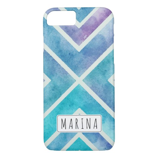 Trendy waterverf geometrische strepen blauw paars Case-Mate iPhone case (Achterkant)