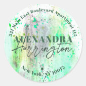 Trendy Waterverf Groen Rond Terugkeeradreslabel Ronde Sticker (Voorkant)
