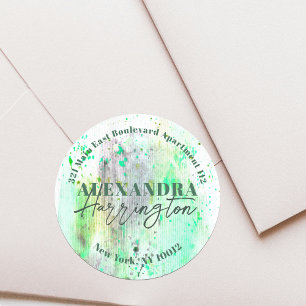 Trendy Waterverf Groen Rond Terugkeeradreslabel Ronde Sticker