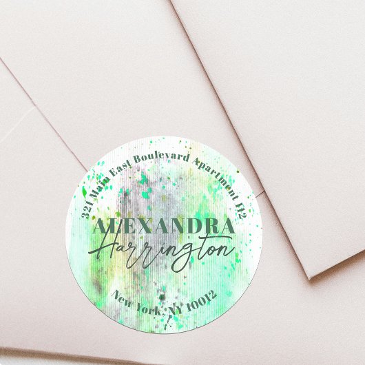 Trendy Waterverf Groen Rond Terugkeeradreslabel Ronde Sticker