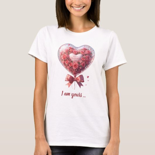 Trendy waterverf hartvormige ballon met rozen t-shirt (Voorkant)