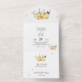 Trendy Waterverf Herfst Pompoen & Bloemen All In One Uitnodiging (Binnen)