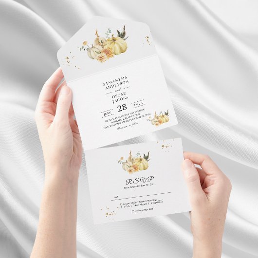 Trendy Waterverf Herfst Pompoen & Bloemen All In One Uitnodiging