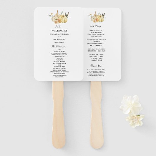 Trendy Waterverf Herfst Pompoen & Bloemen Handwaaier (Voorkant en achterkant)