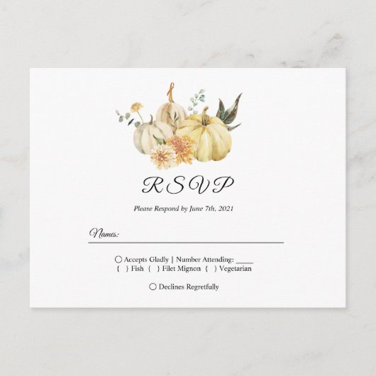 Trendy Waterverf Herfst Pompoen & Bloemen Uitnodiging Briefkaart (Voorkant)