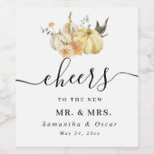 Trendy Waterverf Herfst Pompoen & Bloemen Wijn Etiket (Enkel label)