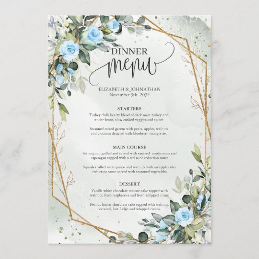 Trendy Waterverf IJsblauwe bloempjes Eucalyptus go Menu (Voorkant)